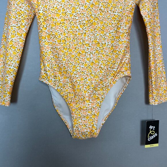 NWT Art Class Girls' Swimsuit Ditsy Meadow Rash Guard One Piece XL 14 Yellow - Picture 5 of 12